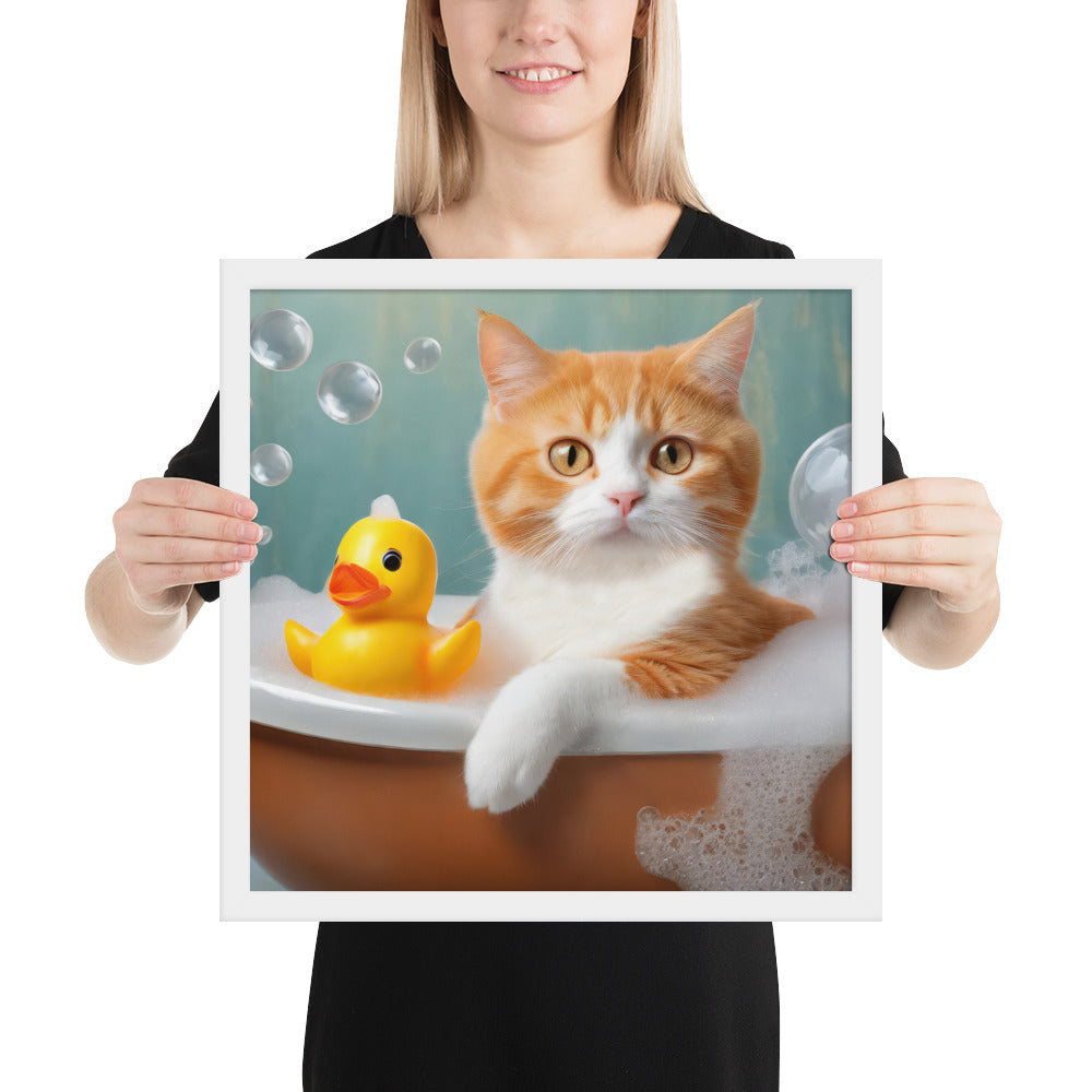 Framed Poster - Bath Time, Kids Art, Pet Art, Cat Art, Cute Art, Fun Art, Wall Art, Bedroom Art, Living Room Art, Bathroom Art, Home Décor,