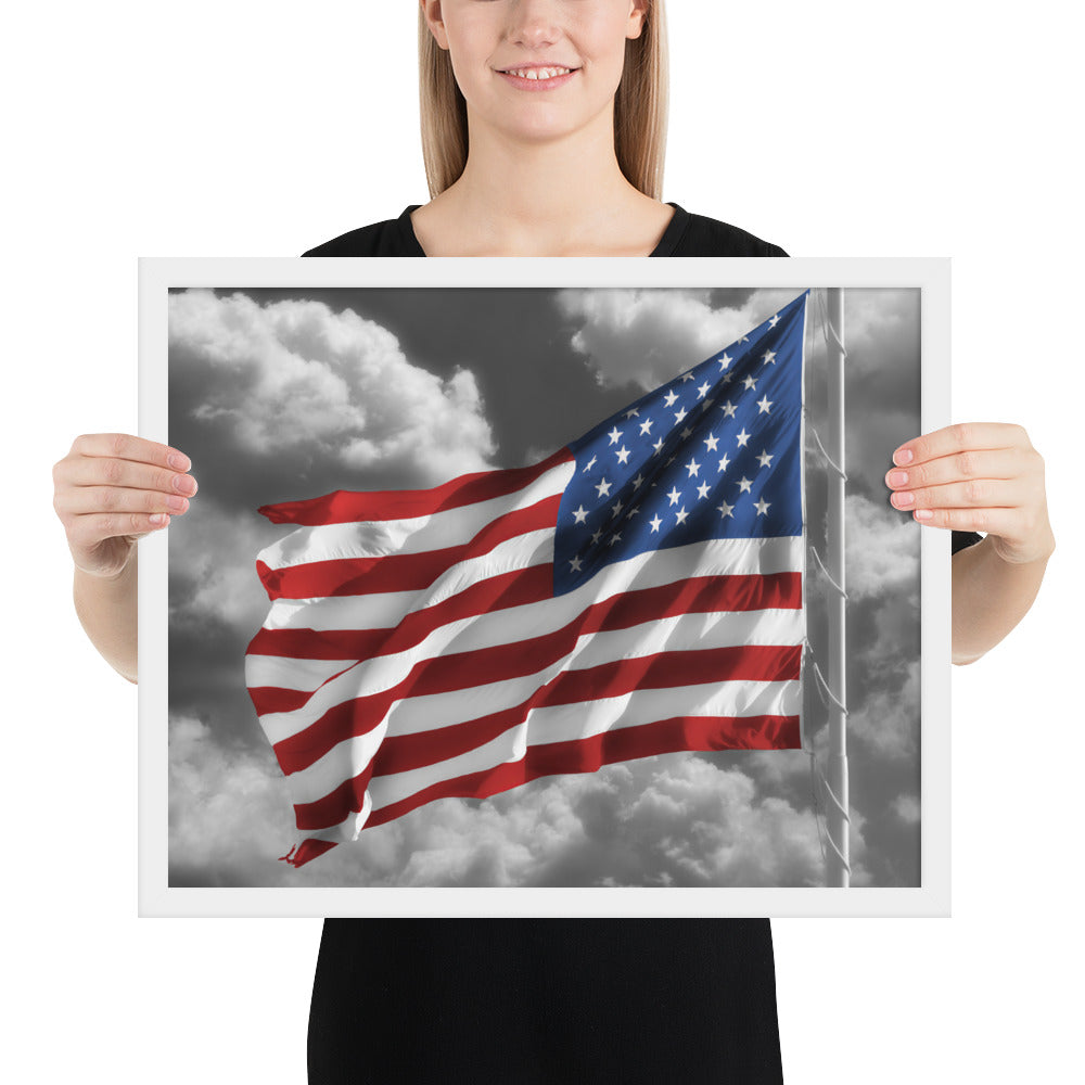 Framed Poster - Old Glory, The American Flag, Color Splash, Photography, Stylized Art, Red, White And Blue