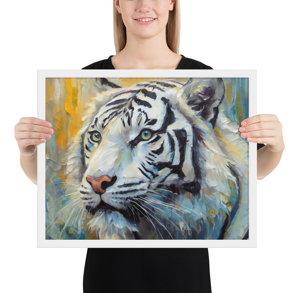 Framed Poster - A White Tiger, Feline Art, Cat Art, Wildlife Art, Nature Art, Tiger Art, White Tiger Art, Wall Art, Living Room Art, Bedroom Art, Exotic Animal Art, Painting, Art