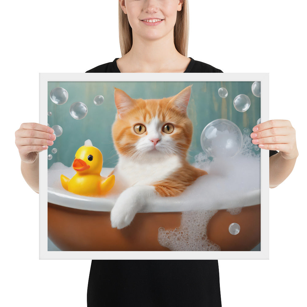 Framed Poster - Bath Time, Kids Art, Pet Art, Cat Art, Cute Art, Fun Art, Wall Art, Bedroom Art, Living Room Art, Bathroom Art, Home Décor,