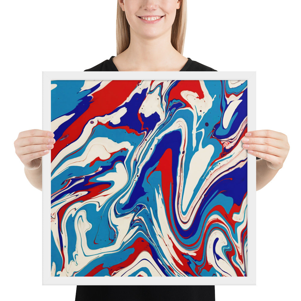 Framed Poster - Abstract I, Red, White and Blue, Talovon Art, Surreal Art, Stylized Art, Wall Art, Abstract Art, Flow Painting, Acrylic Painting, Colorful Art, Vibrant Art,