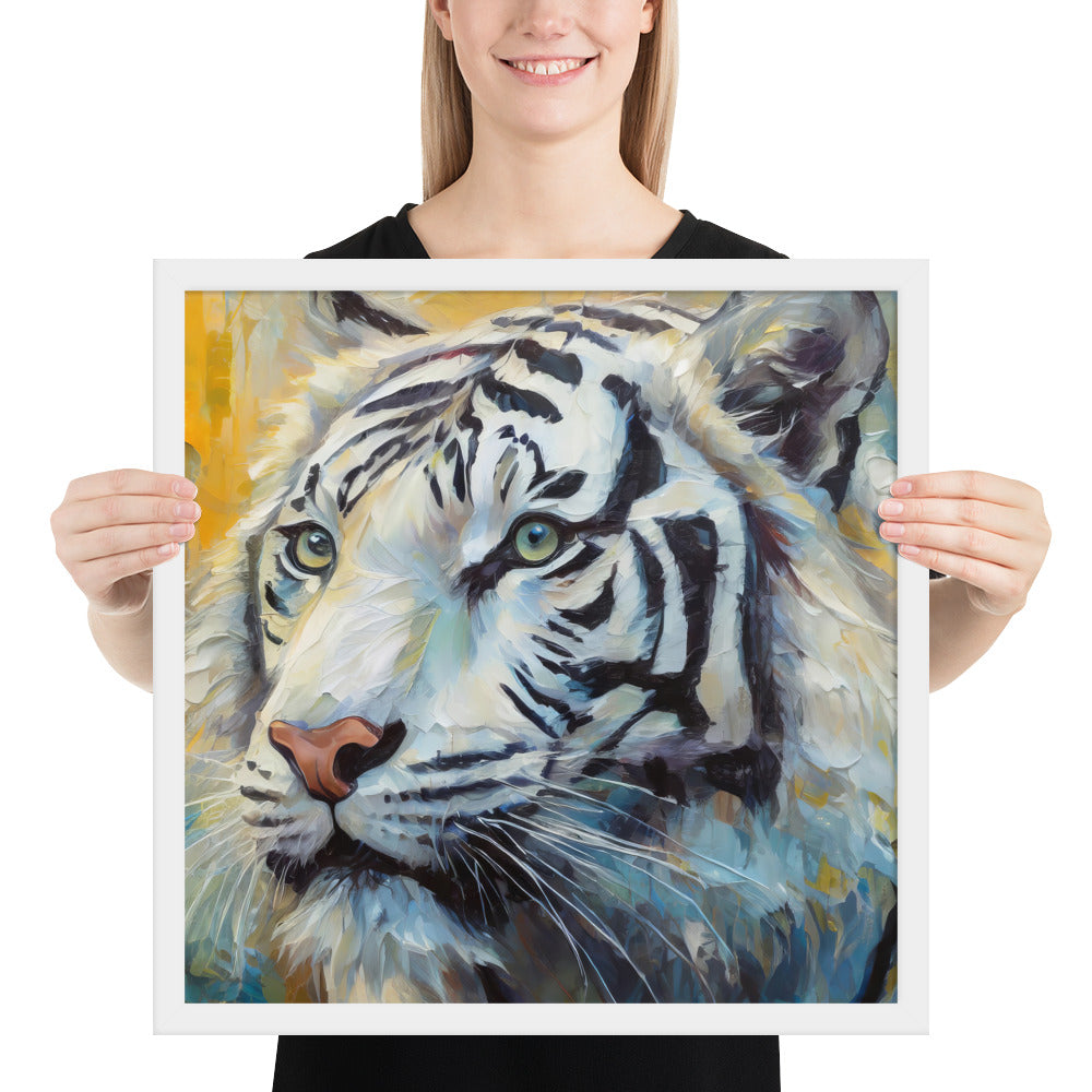 Framed Poster - A White Tiger, Feline Art, Cat Art, Wildlife Art, Nature Art, Tiger Art, White Tiger Art, Wall Art, Living Room Art, Bedroom Art, Exotic Animal Art, Painting, Art