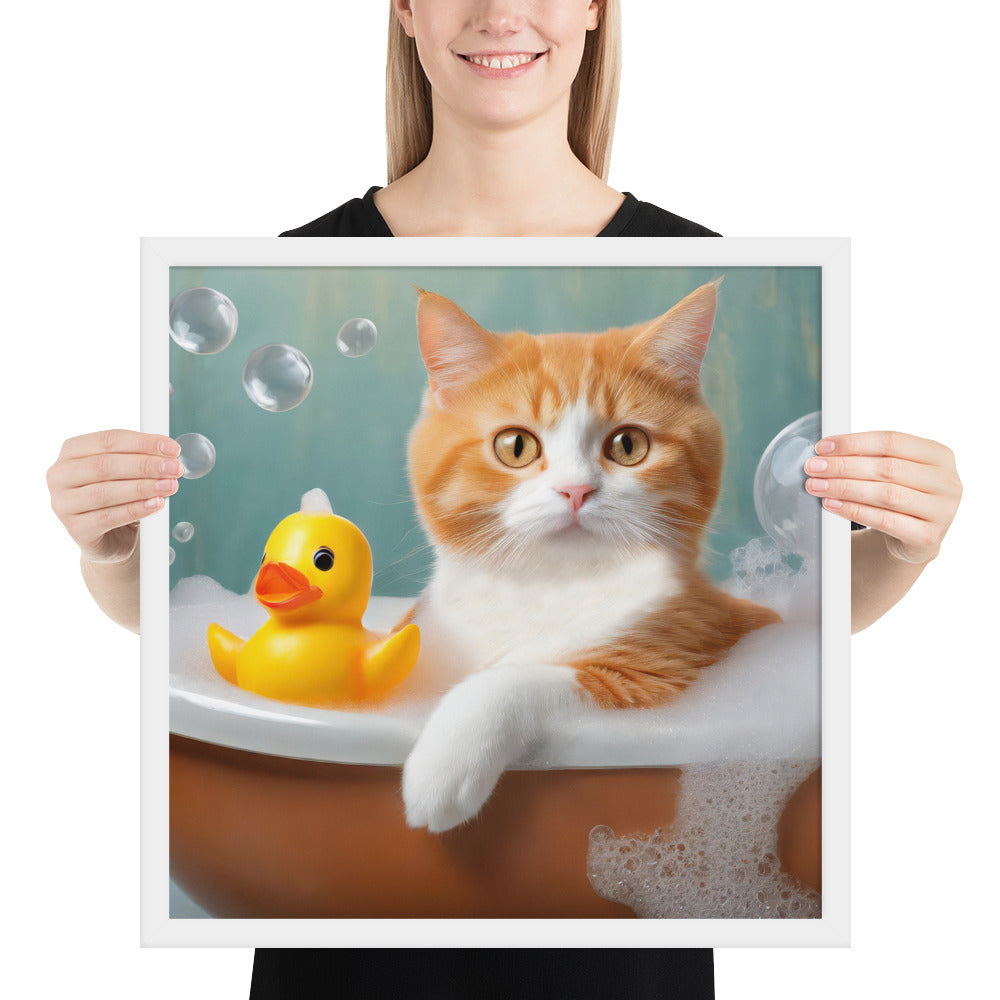 Framed Poster - Bath Time, Kids Art, Pet Art, Cat Art, Cute Art, Fun Art, Wall Art, Bedroom Art, Living Room Art, Bathroom Art, Home Décor,