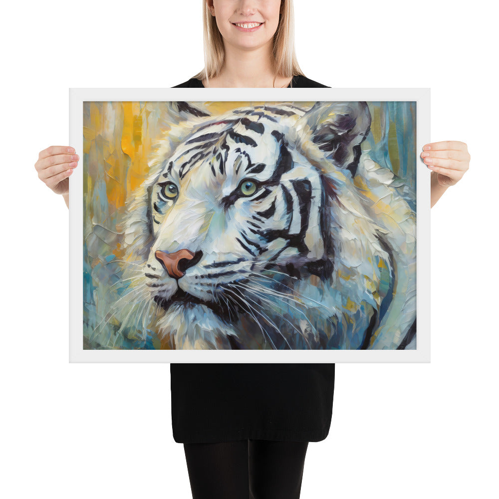 Framed Poster - A White Tiger, Feline Art, Cat Art, Wildlife Art, Nature Art, Tiger Art, White Tiger Art, Wall Art, Living Room Art, Bedroom Art, Exotic Animal Art, Painting, Art