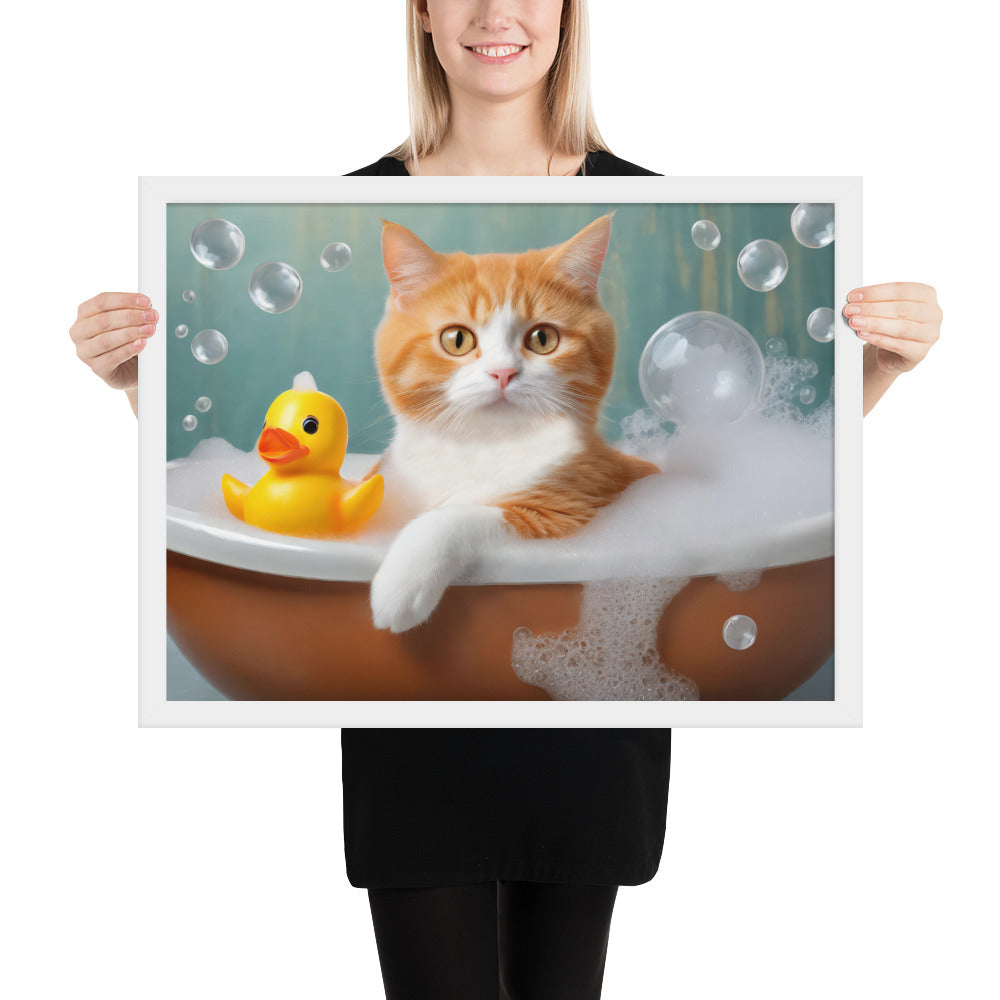 Framed Poster - Bath Time, Kids Art, Pet Art, Cat Art, Cute Art, Fun Art, Wall Art, Bedroom Art, Living Room Art, Bathroom Art, Home Décor,