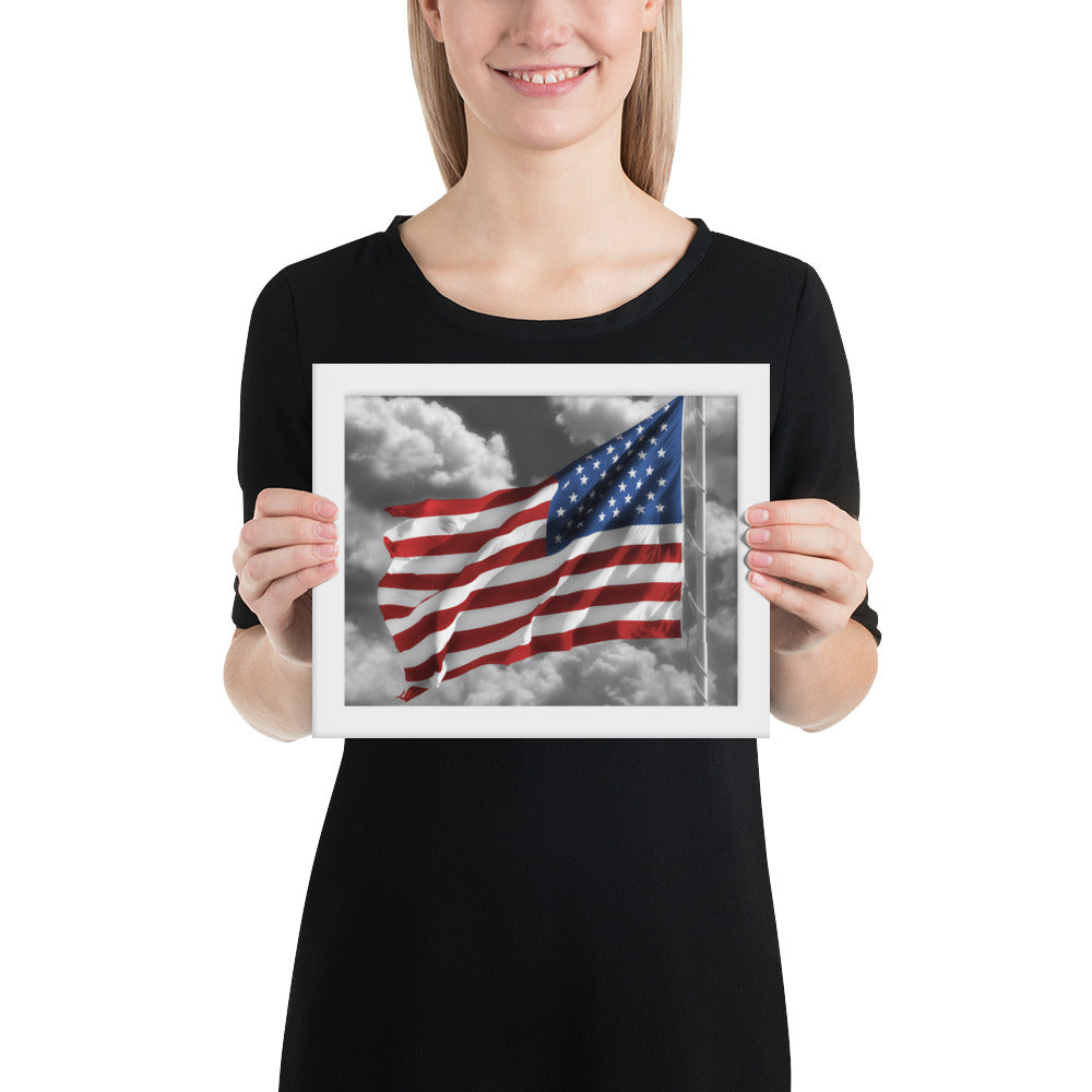 Framed Poster - Old Glory, The American Flag, Color Splash, Photography, Stylized Art, Red, White And Blue