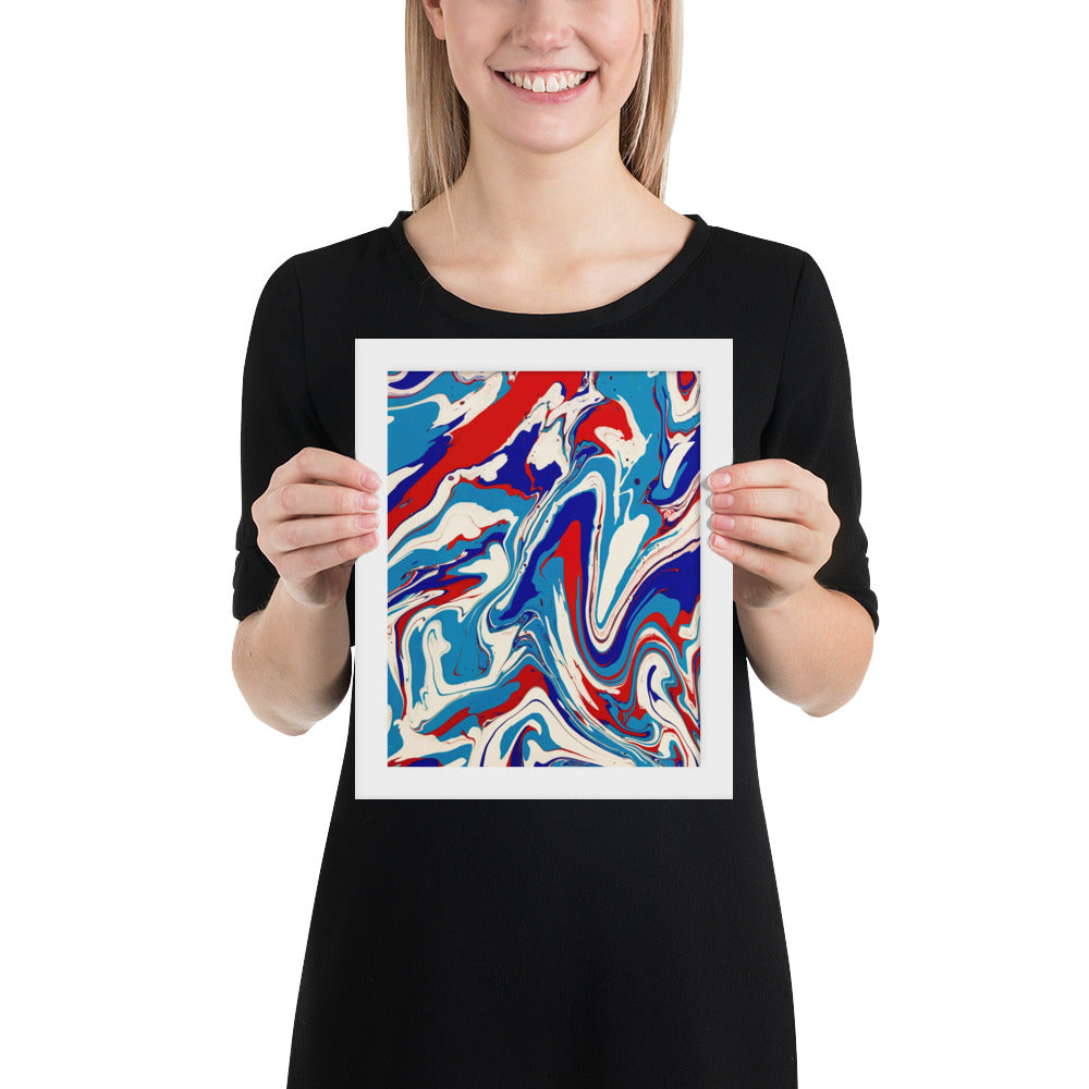 Framed Poster - Abstract I, Red, White and Blue, Talovon Art, Surreal Art, Stylized Art, Wall Art, Abstract Art, Flow Painting, Acrylic Painting, Colorful Art, Vibrant Art,