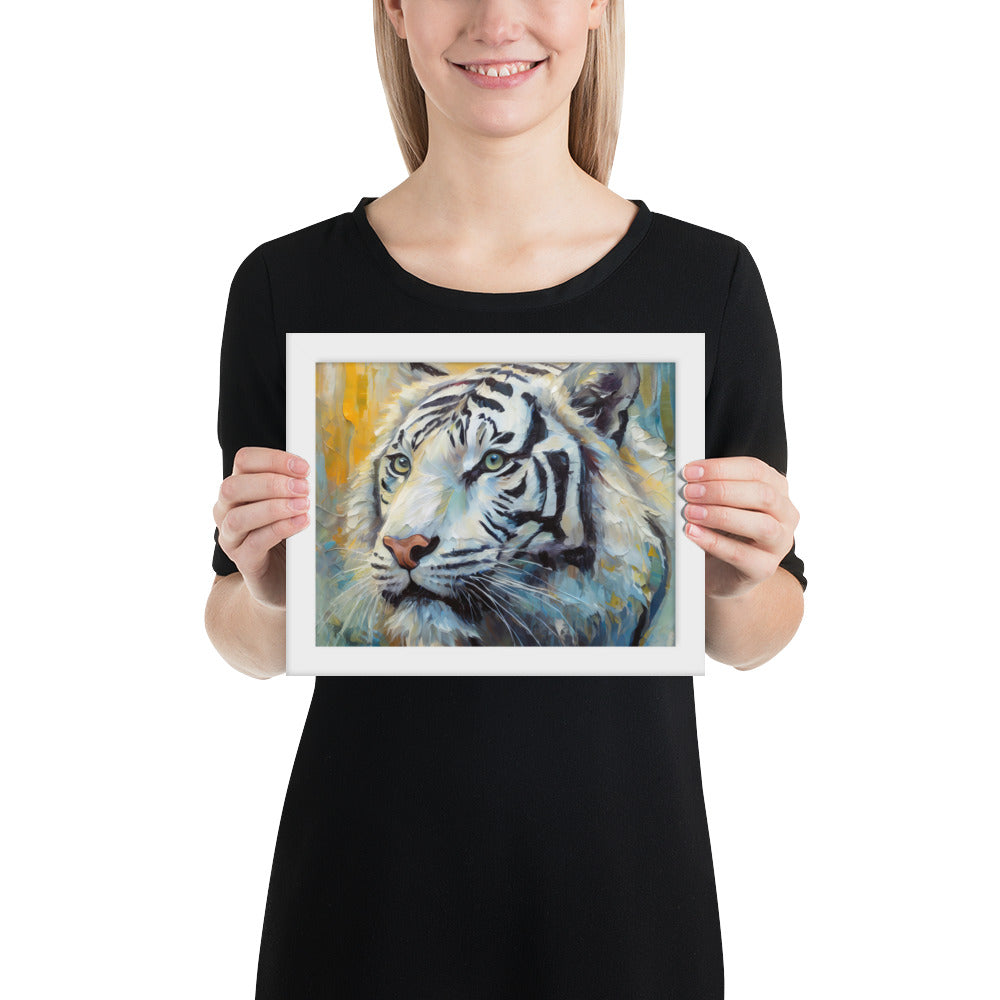 Framed Poster - A White Tiger, Feline Art, Cat Art, Wildlife Art, Nature Art, Tiger Art, White Tiger Art, Wall Art, Living Room Art, Bedroom Art, Exotic Animal Art, Painting, Art