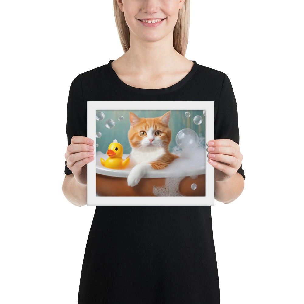 Framed Poster - Bath Time, Kids Art, Pet Art, Cat Art, Cute Art, Fun Art, Wall Art, Bedroom Art, Living Room Art, Bathroom Art, Home Décor,