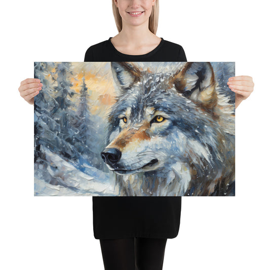 Poster - A Wolf In Winter, Seasonal Art, Winter Art, Wolf Art, Nature Art, Wildlife Art, Wall Art, Bedroom Art, Living Room Art, Home Décor, Painting, Artwork, Art,