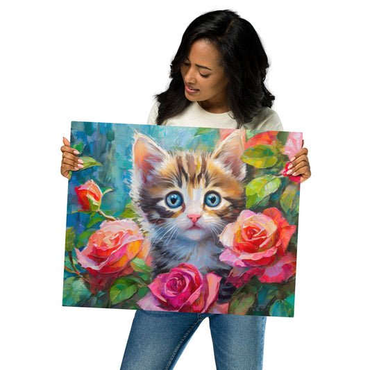 kitten, cat, cats, roses, rose, rose bush, flowers, flower, pets, nature, cute, art,