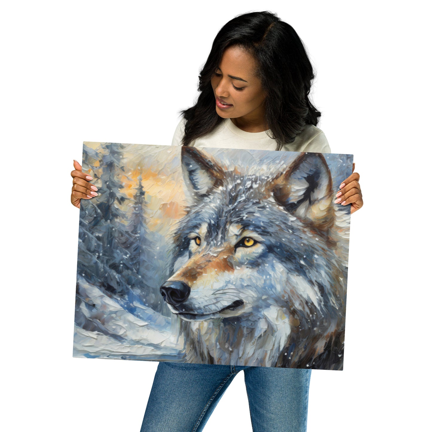 Metal Prints - A Wolf In Winter, Seasonal Art, Winter Art, Wolf Art, Nature Art, Wildlife Art, Wall Art, Bedroom Art, Living Room Art, Home Décor, Painting, Artwork, Art,