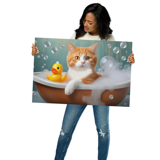 Metal Prints - Bath Time, Kids Art, Pet Art, Cat Art, Cute Art, Fun Art, Wall Art, Bedroom Art, Living Room Art, Bathroom Art, Home Décor,