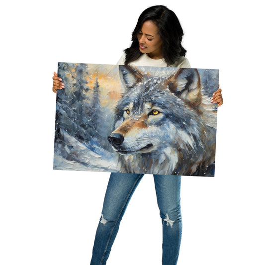 Metal Prints - A Wolf In Winter, Seasonal Art, Winter Art, Wolf Art, Nature Art, Wildlife Art, Wall Art, Bedroom Art, Living Room Art, Home Décor, Painting, Artwork, Art,