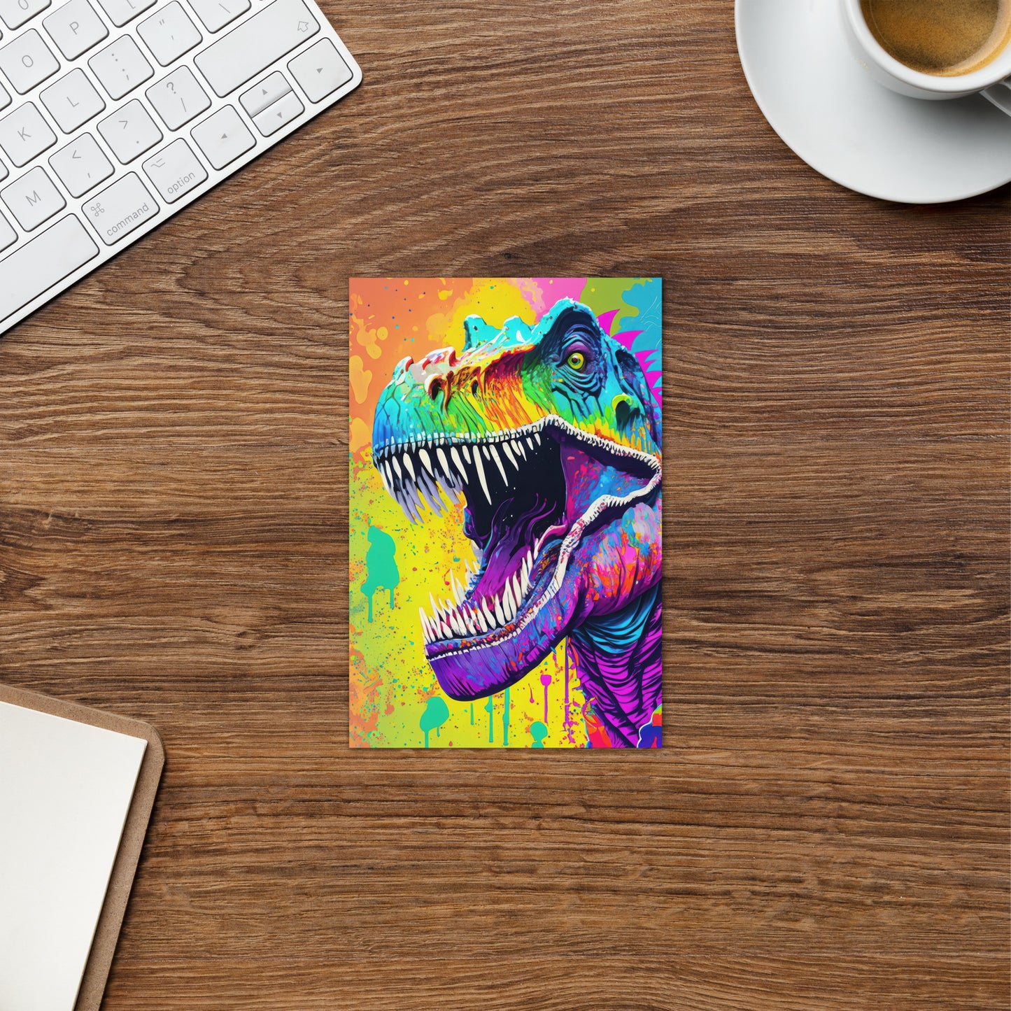 Greeting Card - T-Rex, Dinosaur Art, Psychedelic Art, Grunge Art, Graffiti Art, Colorful Art, Kids Art, Pop Art, Stationary Art, Home Décor,