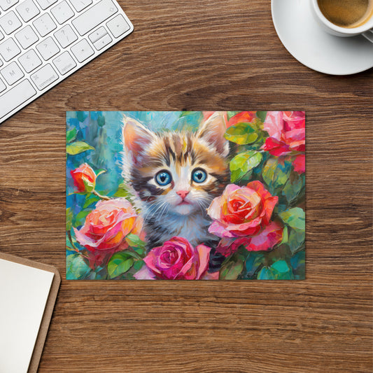 kitten, cat, cats, roses, rose, rose bush, flowers, flower, pets, nature, cute, art,