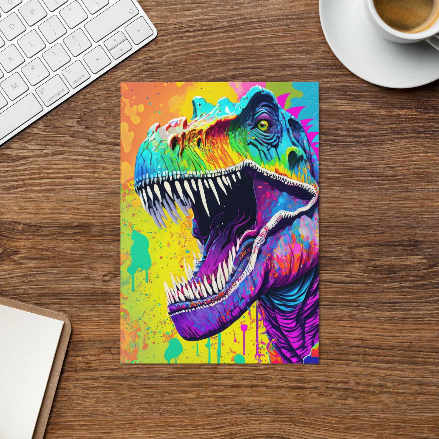 Greeting Card - T-Rex, Dinosaur Art, Psychedelic Art, Grunge Art, Graffiti Art, Colorful Art, Kids Art, Pop Art, Stationary Art, Home Décor,