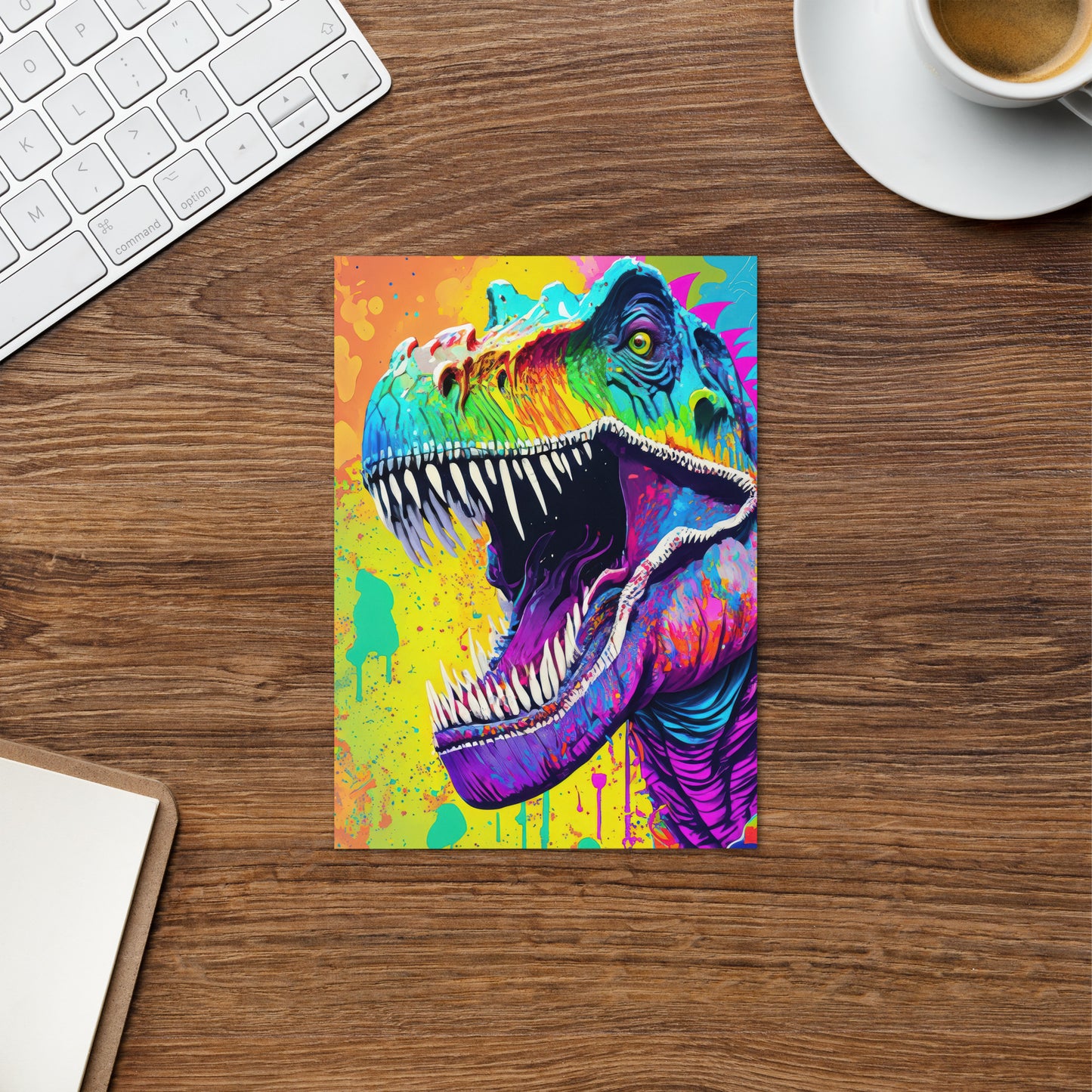 Greeting Card - T-Rex, Dinosaur Art, Psychedelic Art, Grunge Art, Graffiti Art, Colorful Art, Kids Art, Pop Art, Stationary Art, Home Décor,