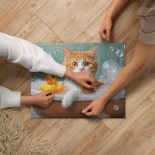 Jigsaw Puzzle - Bath Time, Kids Art, Pet Art, Cat Art, Cute Art, Fun Art, Bathroom Art, Home Décor, Games, Puzzles, Jigsaw Puzzles,