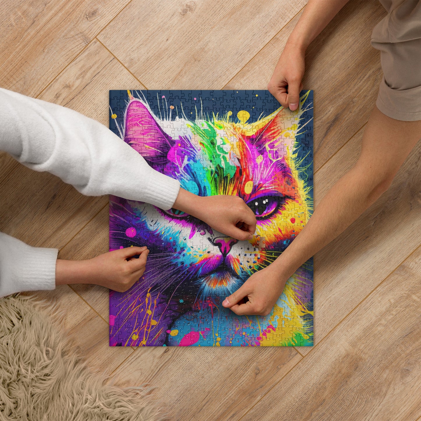 Jigsaw Puzzle - A Psychedelic Cat, Cat Art, Psychedelic Art, Grunge Art, Colorful Art, Home Décor, Puzzles, Games, Entertainment,