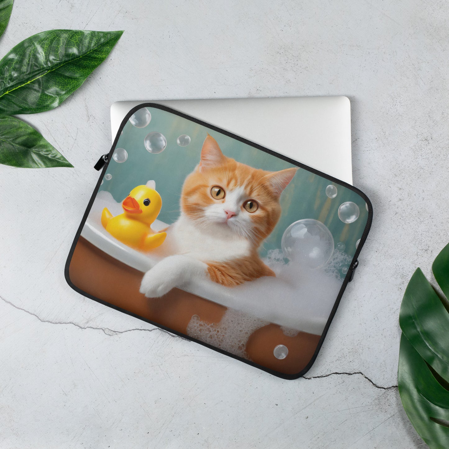 Laptop Sleeve - Bath Time, Kids Art, Pet Art, Cat Art, Cute Art, Fun Art, Tech Art, Laptop Art, Home Décor,