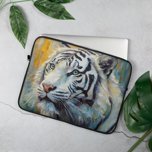 Laptop Sleeve - A White Tiger, Feline Art, Cat Art, Wildlife Art, Nature Art, Tiger Art, White Tiger Art, Wall Art, Living Room Art, Bedroom Art, Exotic Animal Art, Painting, Art,