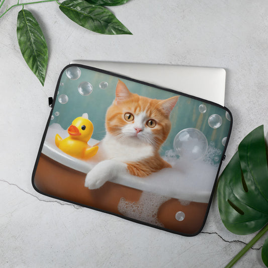 Laptop Sleeve - Bath Time, Kids Art, Pet Art, Cat Art, Cute Art, Fun Art, Tech Art, Laptop Art, Home Décor,