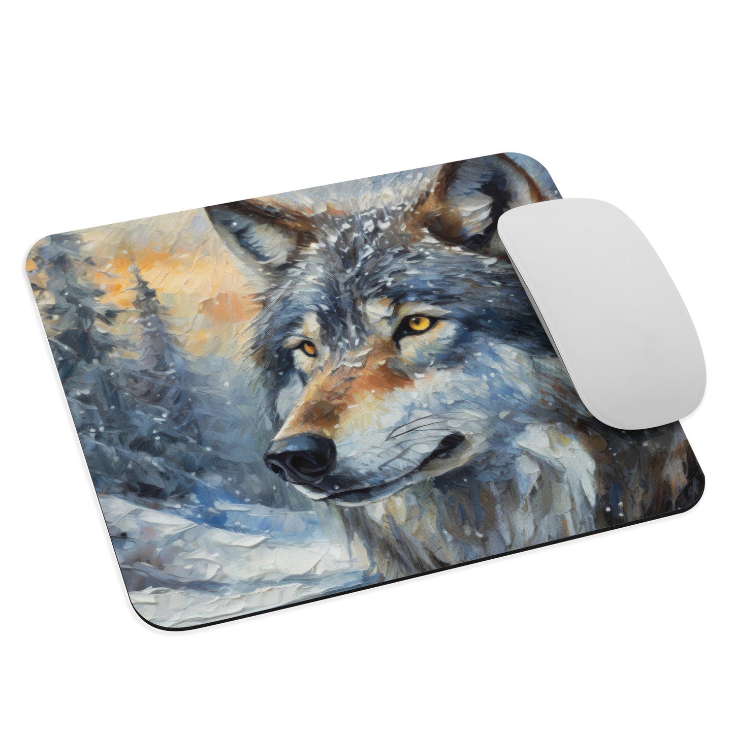 Mouse Pad - A Wolf In Winter, Seasonal Art, Winter Art, Wolf Art, Nature Art, Wildlife Art, Tech Art, Desk Art, Stationary Art, Home Décor, Painting, Artwork, Art,