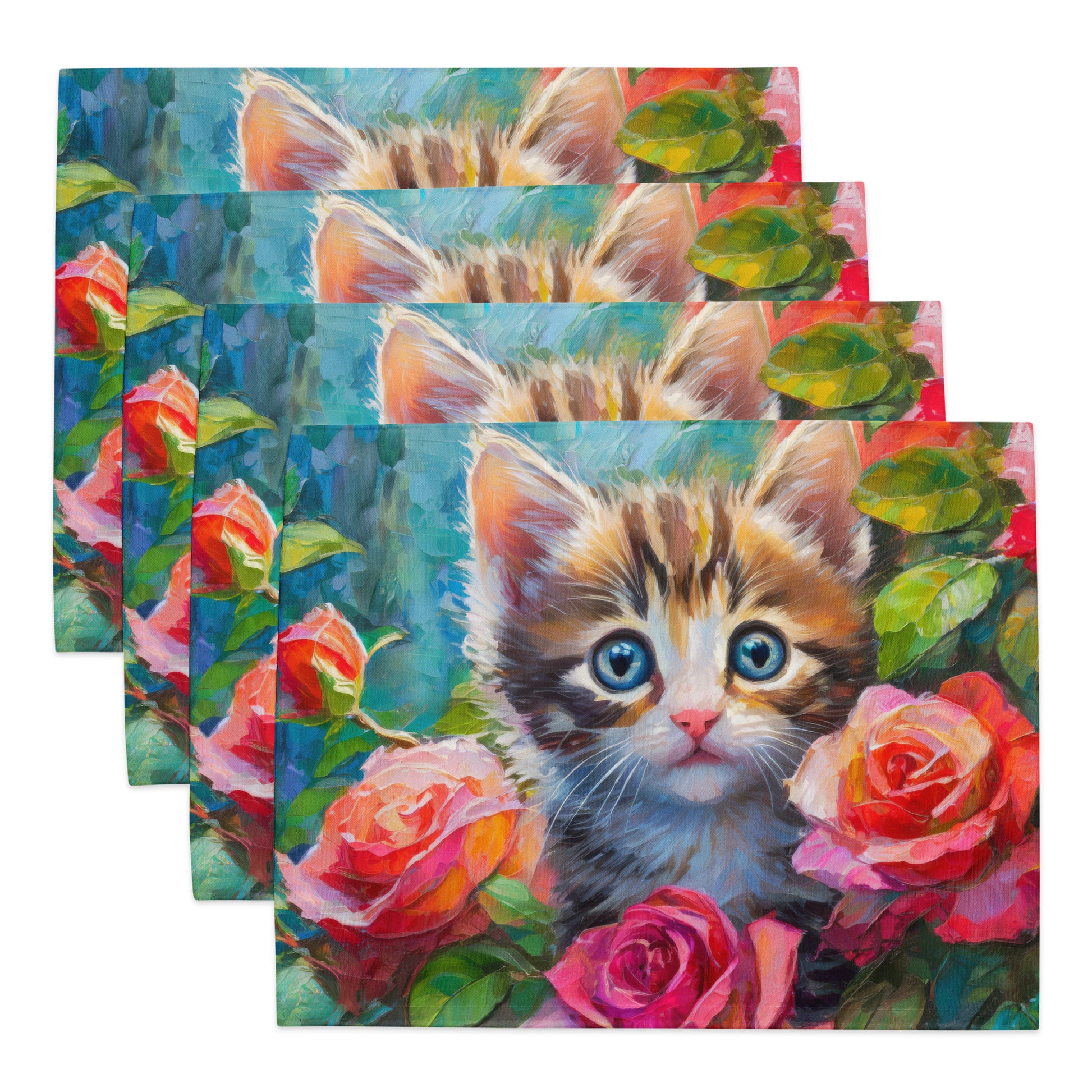 kitten, cat, cats, roses, rose, rose bush, flowers, flower, pets, nature, cute, art,