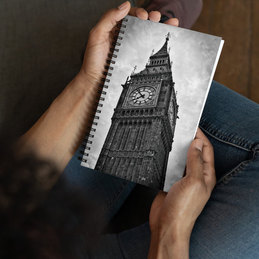 Spiral Notebook - Big Ben, Photo Art, Black And White Art, Gothic Art, Journal, Planner, Sketchbook, Home Décor, London, Britain, UK, Travel, Photography, Black And White,