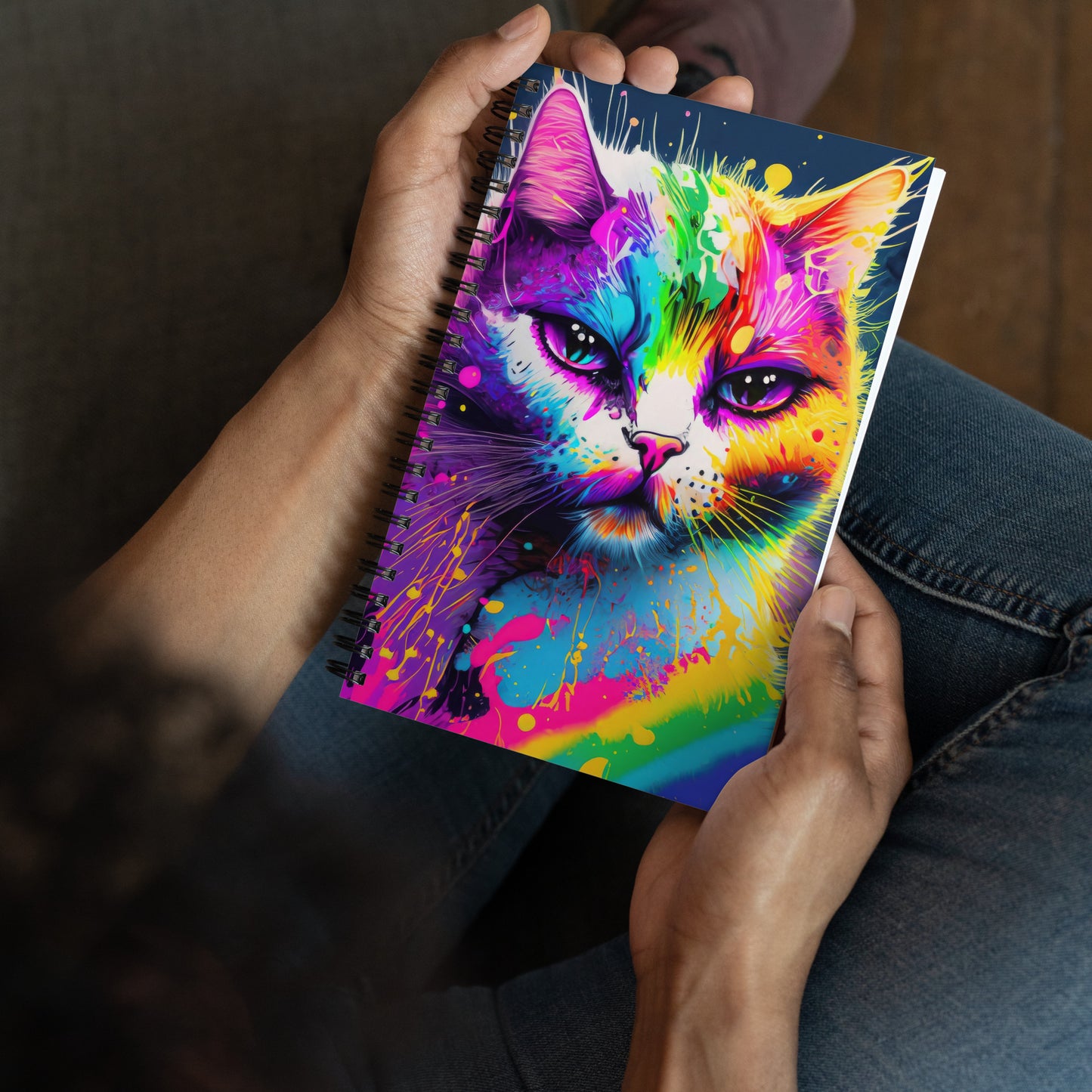 Spiral Notebook - A Psychedelic Cat, Cat Art, Psychedelic Art, Grunge Art, Colorful Art, Home Décor, Journal, Sketchbook, Planner,